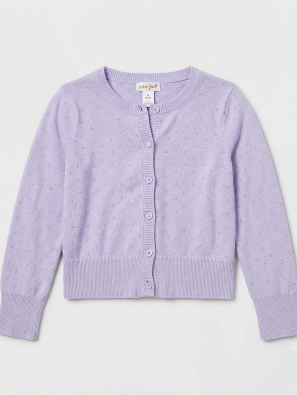 Cat & Jack Girls Cardigan Sweater Size M 8/10 Lavender Pointelle Knit Button Up